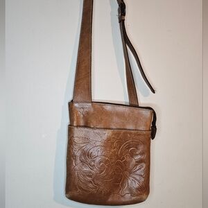 Patricia Nash Stripes Sling Florence Tuscan Crossbody Bag Leather Hand Tooled